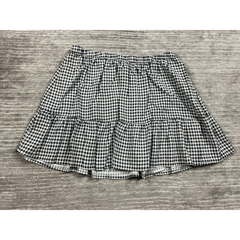 Project/Rebel Skirt Womens XL Black Gingham Tiered Ruffle Mini Elastic Waist